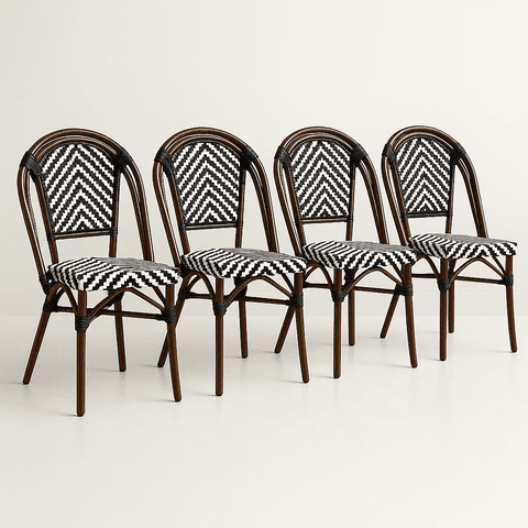 Klik Muebles - Pack De 4 Sillas Bistro Parisina Rattan - Blanca Con Negro