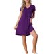 thumbnail image 2 of INSPIRE CHIC Camisón de Manga Corta para Mujer Regreso a Clases con Bolsillos Suave y Elástico Cuello en V Largo hasta la Rodilla Camisón Ropa de Casa S Púrpura Oscuro, 2 of 6