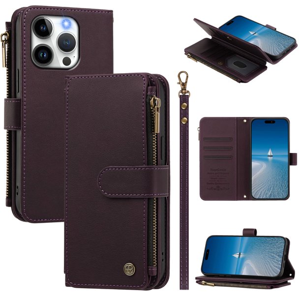 Funda Cartera iPhone 15 Pro con Cierre, Morado