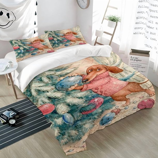 3pcs Dachshund in Pink Sweater Digital Print Bedding Set High-Density Polyester