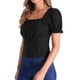 thumbnail image 4 of INSPIRE CHIC Camisetas casuales de verano para mujer con cuello cuadrado y mangas cortas con volantes L Negro, 4 of 6