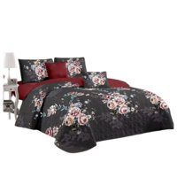 Genérico - Cubrecama Quilt Verano 2 Plazas - Negro Rosas Kfl633
