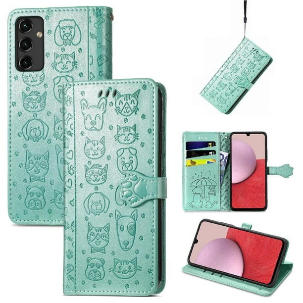 Funda Cartera FOXDOCK para Samsung Galaxy A14 5G , Flip PU con Relieve de Gatos y Perros, Tarjetero y Soporte