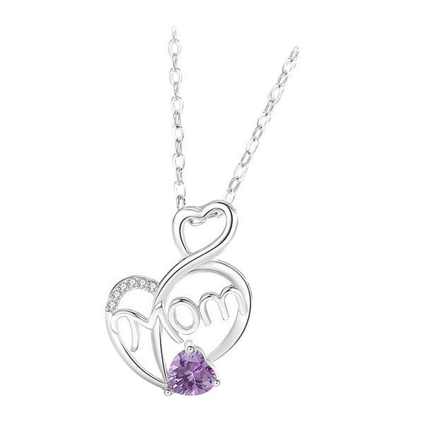 Collar con colgante de corazón, collar para mamá, romántico, moderno, regalos para el día de la madre, regalos para mamá, fiesta, día de San Valentín, Diamantes de imitación morados