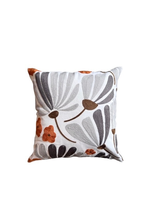 Homestore - Cojín Bordado 45X45 Cm Flor Gris