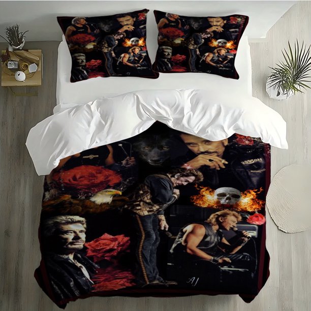 3pcs Rock Legend Johnny Multi-Element Collage Print Bedding Set