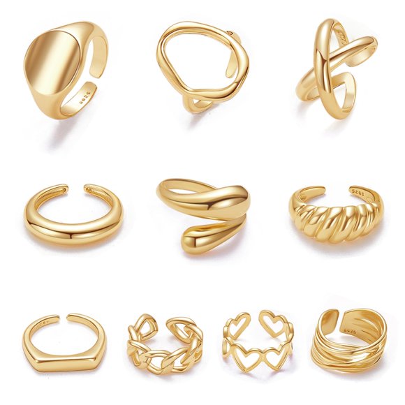 Anillo MOROYA chapado en oro con forma de cúpula gruesa de 18 quilates para mujer, conjunto de 10