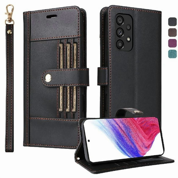 FOXDOCK Funda tipo Cartera para Samsung Galaxy A53 – Cubierta de Cuero PU con Múltiples Ranuras, Bolsillo para Efectivo y Correa de Muñeca