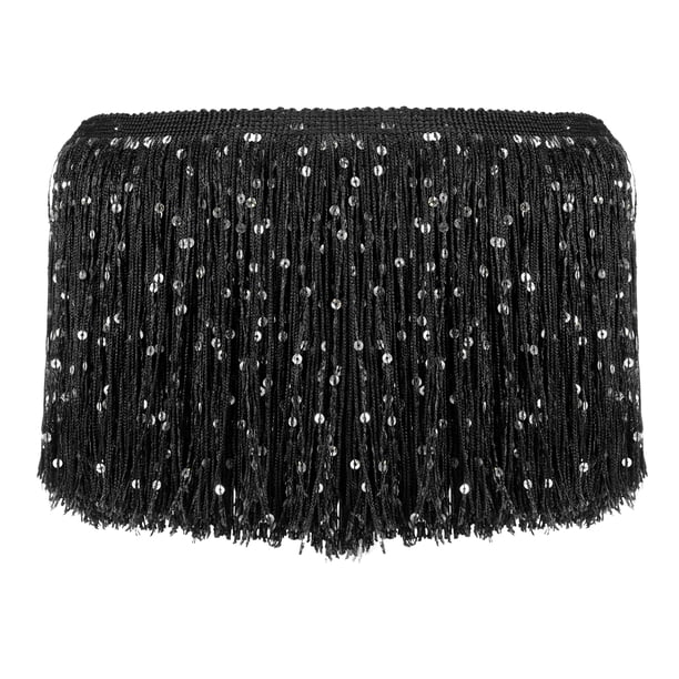 Uxcell Ribete de Flecos de Cadena con Lentejuelas, Flecos para Coser para Vestido Latino Escenario Negro 2 Yardas x 6 Pulgadas