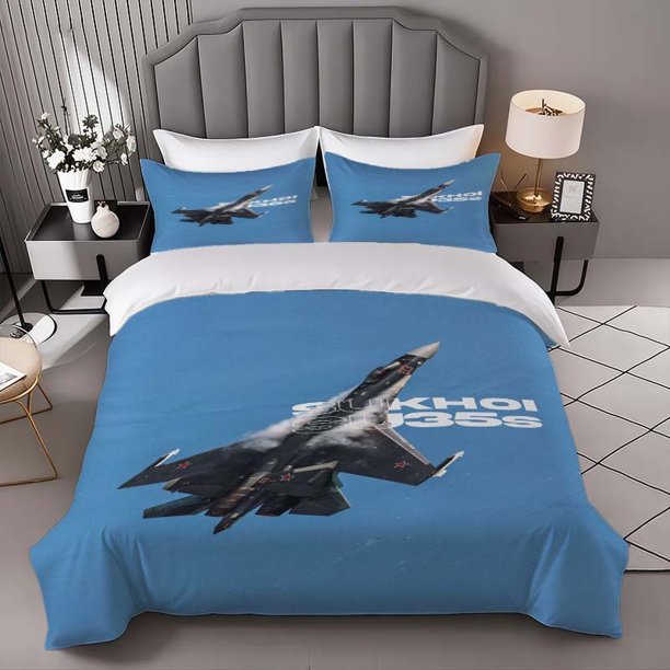 Su-35S Fighter Themed Bedding Set Three-Piece Duvet Cover and Pillowcase Set Soft and Comfortable