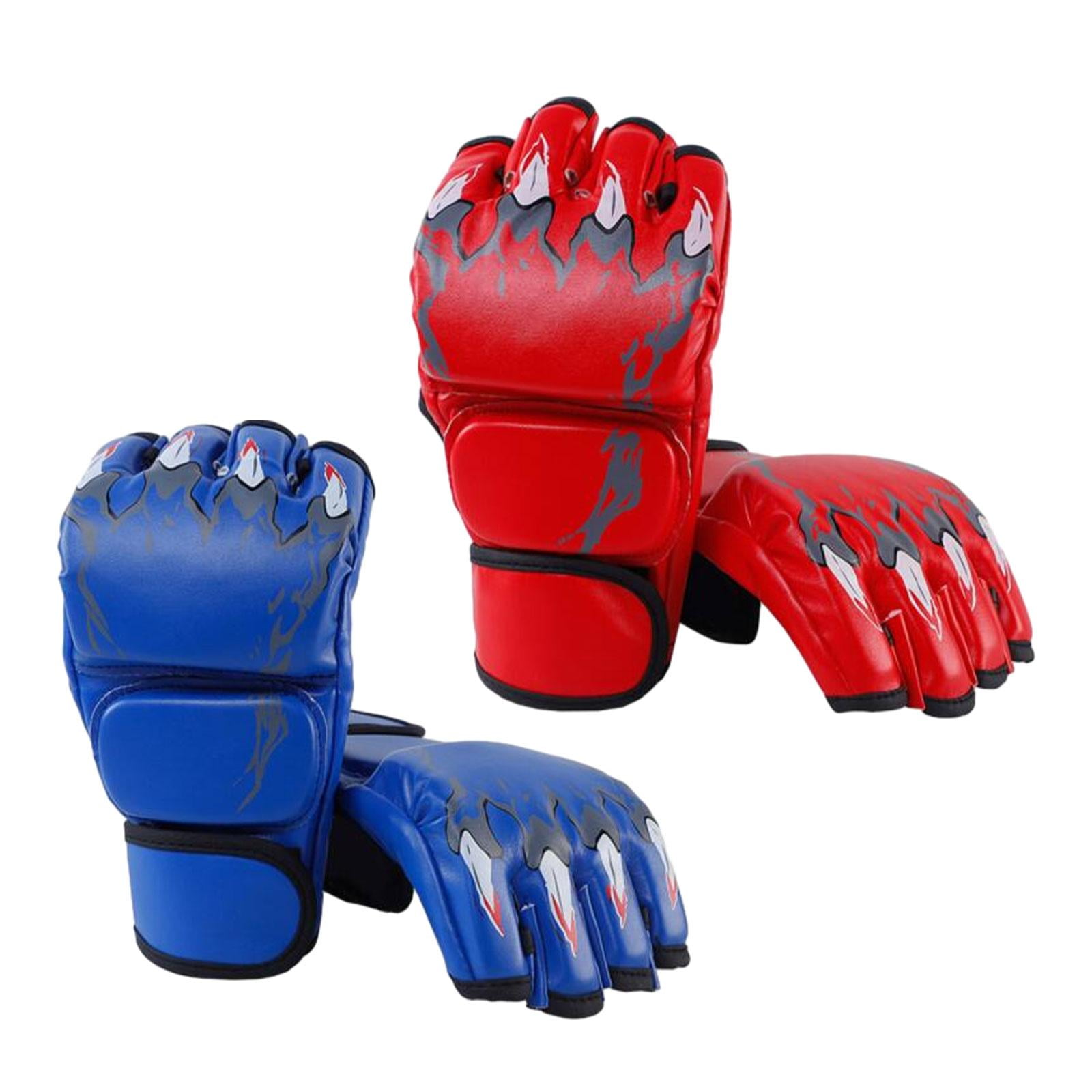 Ioensy - 2 Pares De Guantes De Boxeo Mma Guantes De Boxeo De Medio Dedo Para Entrenamiento Saco De Boxeo Sanda Rojo Y Azul