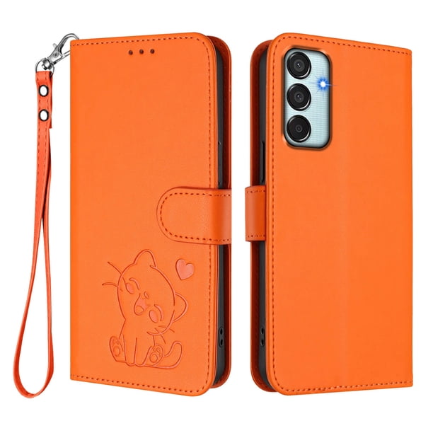 Carcasa Billetera de Cuero Sintético para Samsung Galaxy M15 5G, Naranja