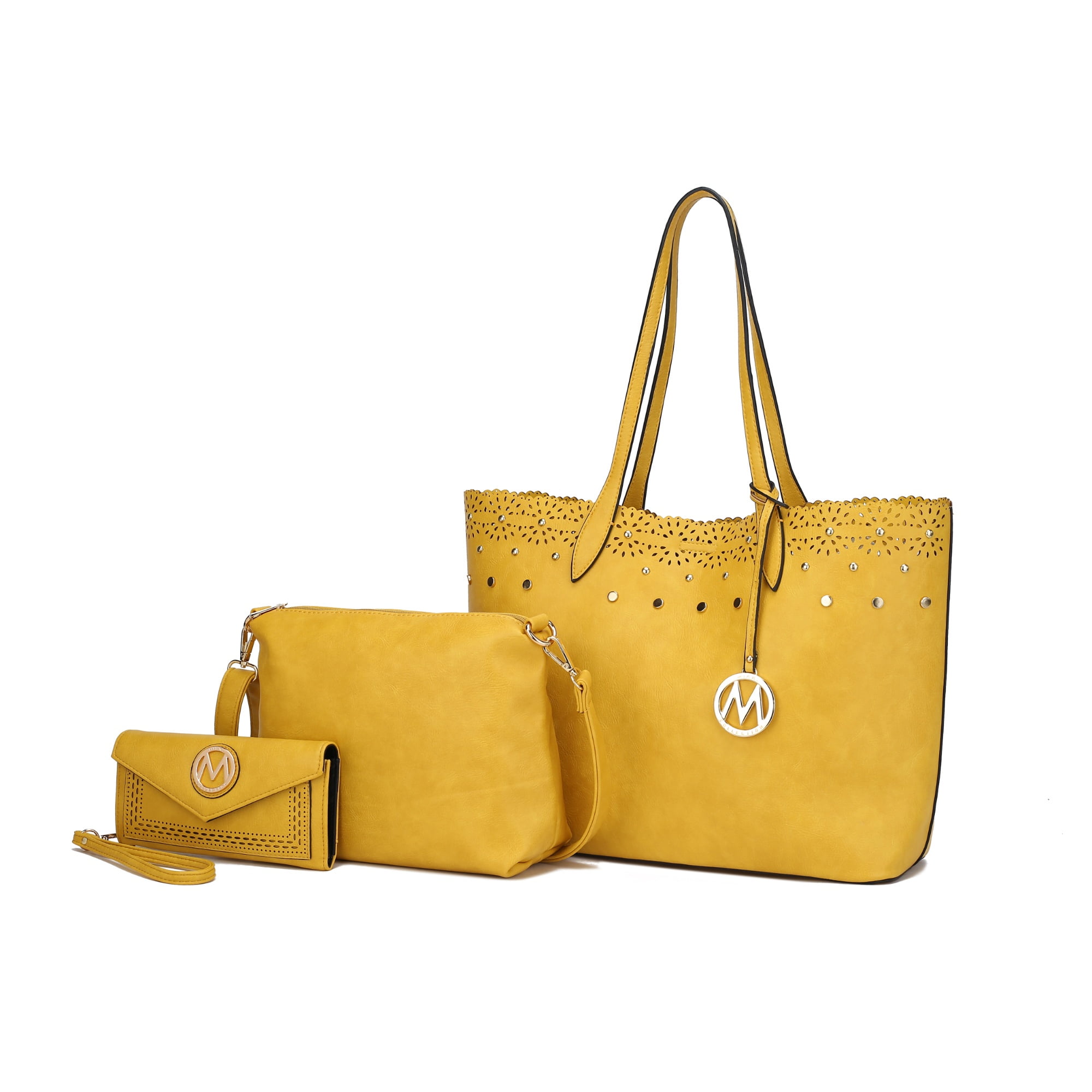 Set De 3 Piezas Para Mujer, Mkf Collection, Bolso Tote De Compras, Bolso Crossbody, Y Cartera - Mariahna, Cuero Vegano - Amarillo