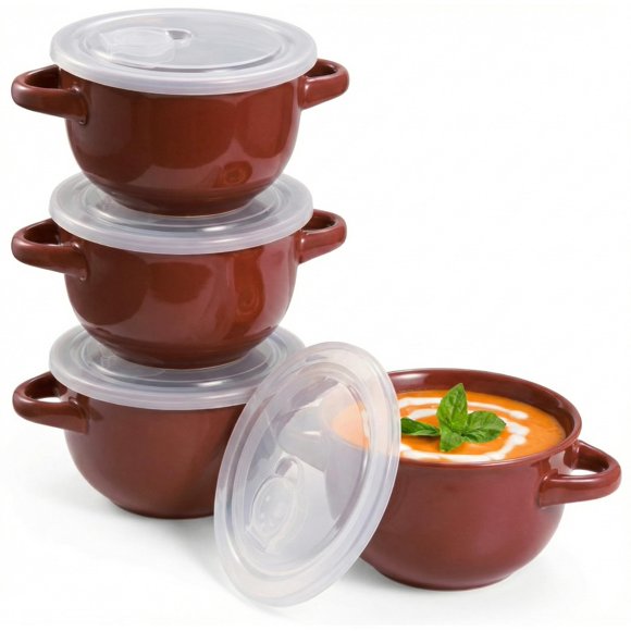 Cuencos de terracota KooK – Pack de 4, 532 ml con tapas