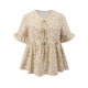 thumbnail image 4 of GRACIA Y GRANDEZA Blusa Floral Ditsy de Talla Grande para Mujer con Lazo Frontal, Cuello en V, Manga con Volantes, Peplum, Blusa de Verano Babydoll 1X Beige, 4 of 6