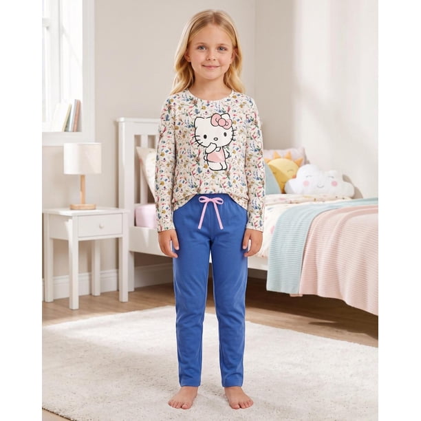 Pijama Niña Hello Kitty Flores azul 4