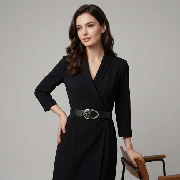 Cinturón Mujer Hebilla Oval Chic Elegante negro Talla Única