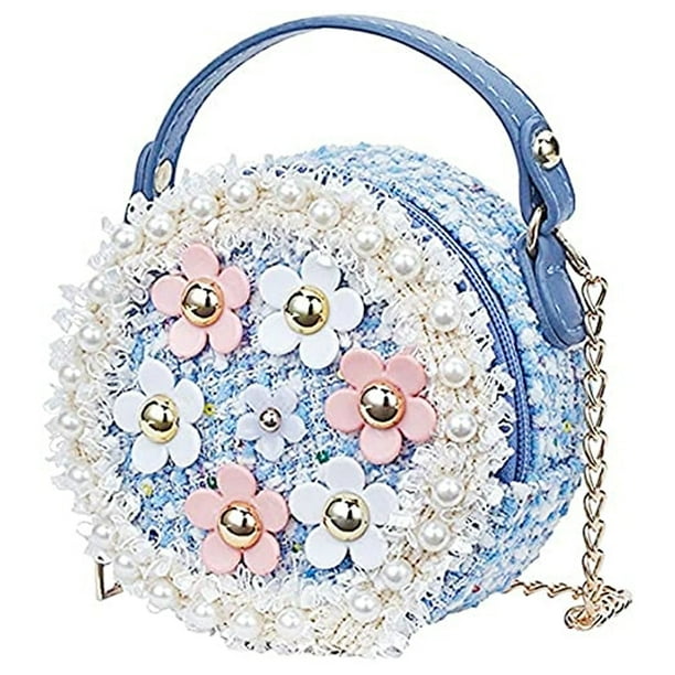 Bolso bandolera para niña con flores de perla, minibolsos de princesa adorables