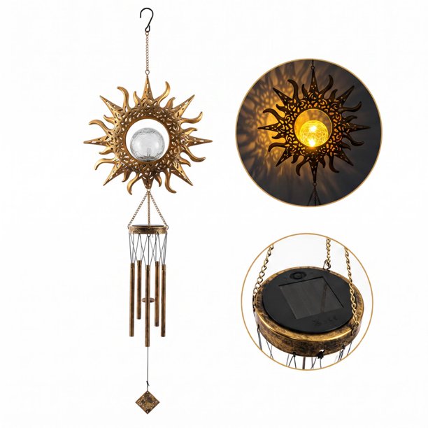 Campana De Viento Solar Led Decoración Jardín Colgante Hierro dorado SOL