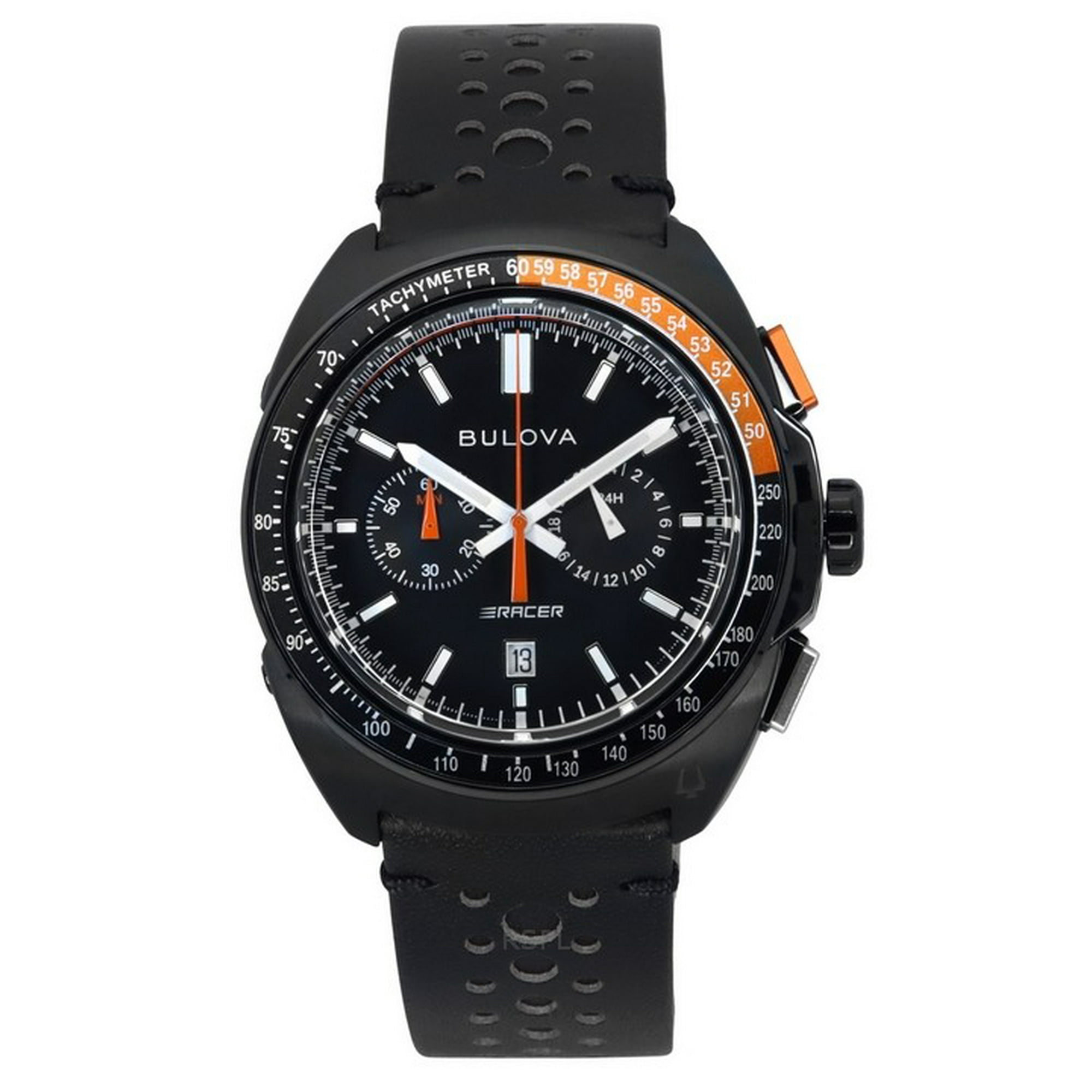 Bulova - Reloj Racer Cronógrafo Cuarzo Esfera Negra Correa De Cuero 100m Para Hombre 98b428