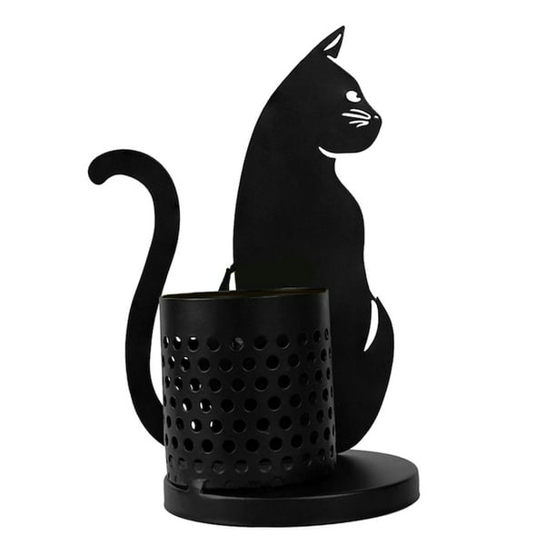 Adorno de gatos de metal, portalápices, taza para brochas de cosméticos, taza para bolígrafo, organizador de bolígrafos de oficina para el hogar, baño 10cmx19cm