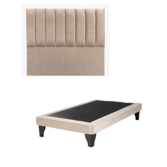 Base de cama europea 1.5 plaza 105x190 con Respaldo al piso Felpa Beige