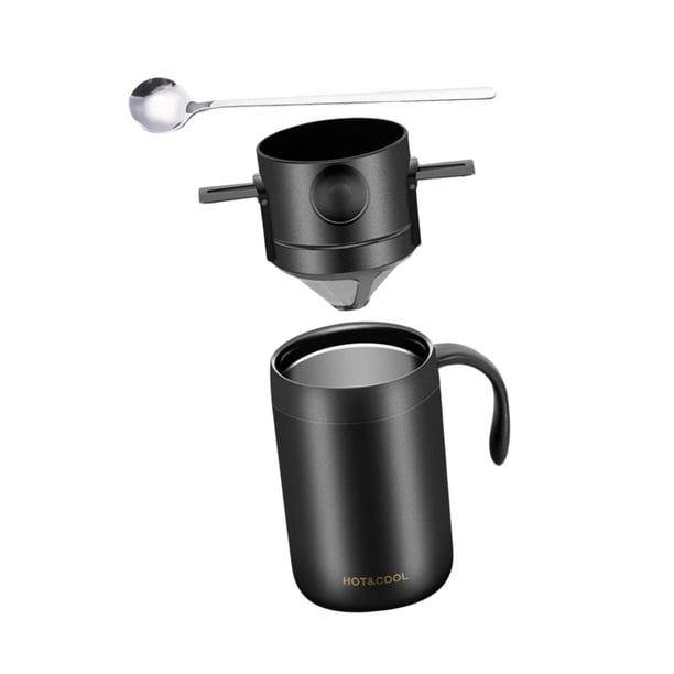 Cafetera Portátil Insulada Conjunto de Café con Filtro Reutilizable Taza de Acero Inoxidable Función Conservación de Temperatura Adecuada para Viaje C negro
