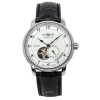 Zeppelin - Reloj Automático Para Hombre Friedrichshafen Open Heart Dial Plateado Correa Negra 8566-4