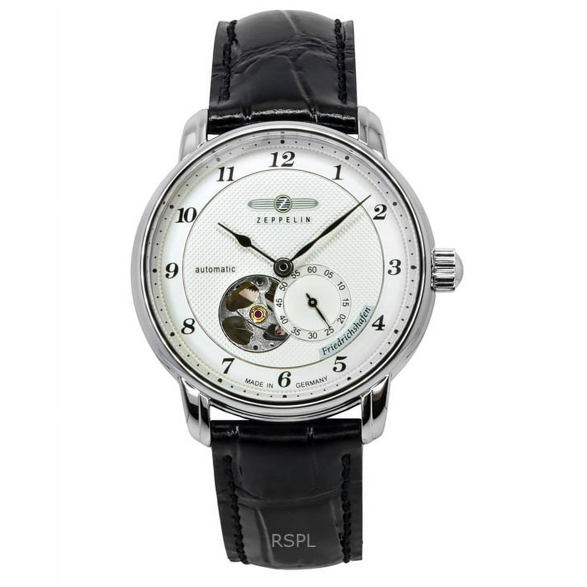 Zeppelin - Reloj Automático Para Hombre Friedrichshafen Open Heart Dial Plateado Correa Negra 8566-4