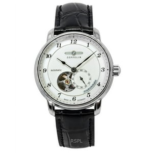 Zeppelin - Reloj Automático Para Hombre Friedrichshafen Open Heart Dial Plateado Correa Negra 8566-4