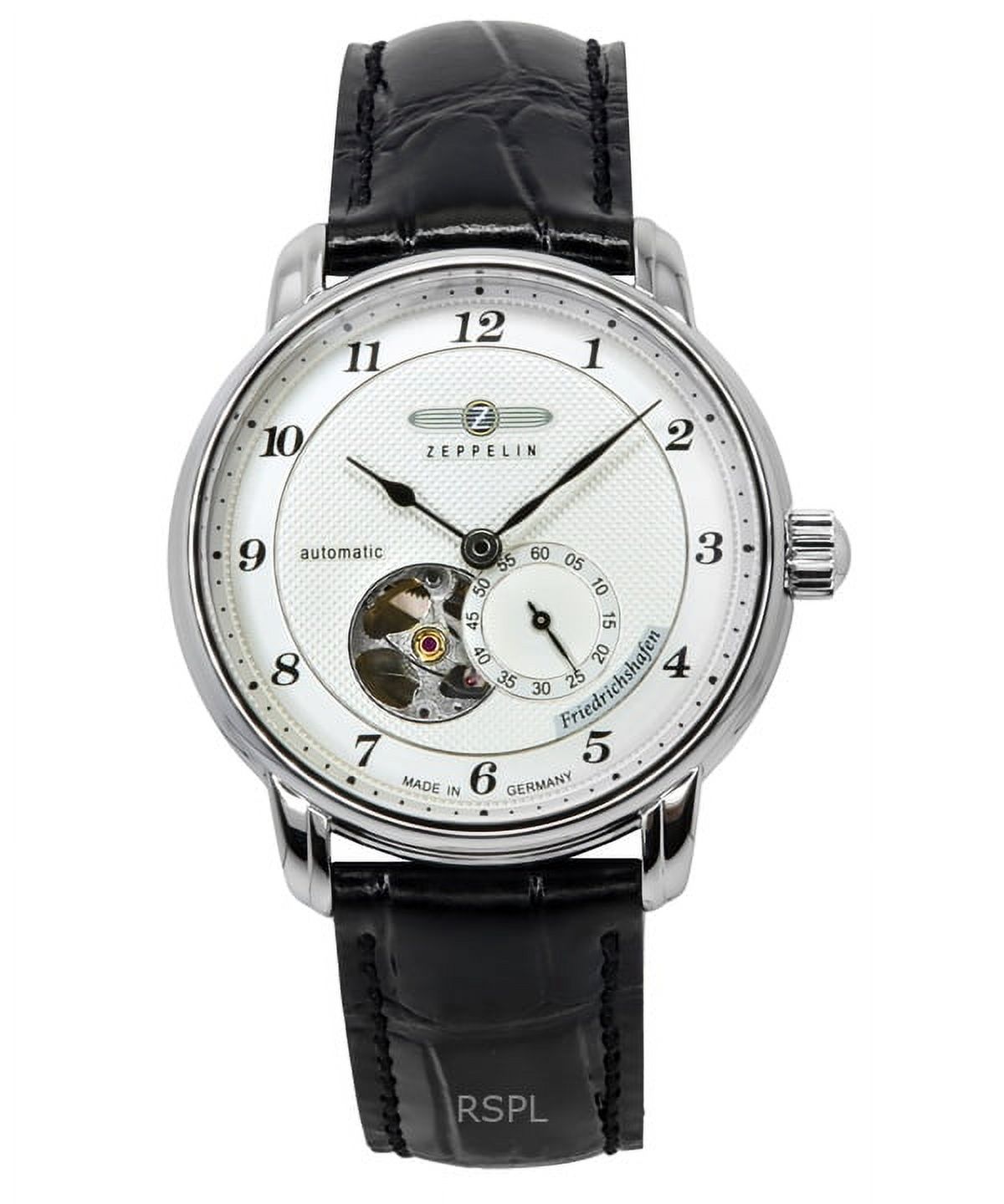 Zeppelin - Reloj Automático Para Hombre Friedrichshafen Open Heart Dial Plateado Correa Negra 8566-4