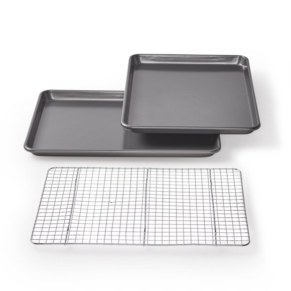 Chicago Metallic 16833 Juego Profesional de Bandejas Antiadherentes para Galletas y Rollos de Gelatina con Rejilla de Enfriamiento, 43 cm × 31 cm (17 × 12,25 pulg.)