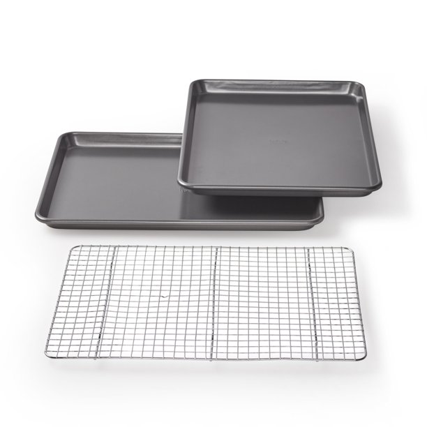 Chicago Metallic 16833 Juego Profesional de Bandejas Antiadherentes para Galletas y Rollos de Gelatina con Rejilla de Enfriamiento, 43 cm × 31 cm (17 × 12,25 pulg.)