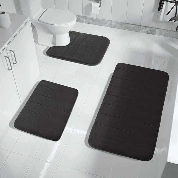 3pcs Memory Foam Bathmat Set, Extended Thickened Toilet Carpet, Durable Non-Slip Bathroom Rug, Cozy Toilet U-Shape Mat, Toilet Lid Cover Pad, Bathroom Decor