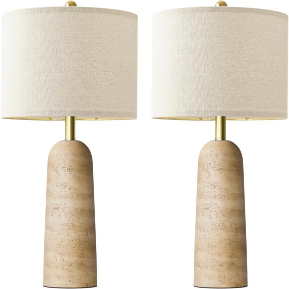 BOBOMOMO Modern Table Lamp Set of 2, Warm Beige Resin Lamps