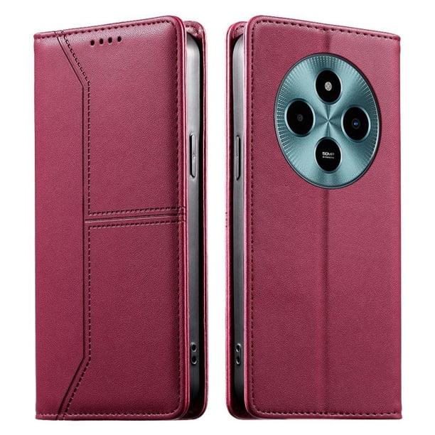 Funda tipo cartera con bloqueo RFID para Xiaomi Poco M7 4G cubierta magnética de cuero con tapa y soporte Rojo