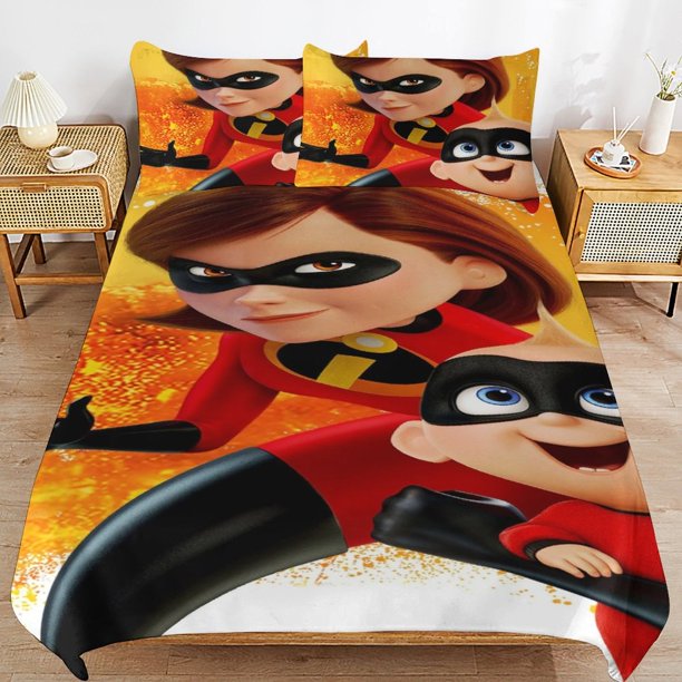 The Incredibles Cartoon Bedding Sets Ultra Soft Skin-Friendly Duvet Cover 3 Piece, Cute Comforter Cover Bed Set for Boys Girls Kids