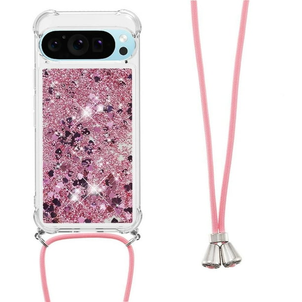 Funda FOXDOCK para Google Pixel 9 Pro XL con Cuerda Ajustable, Brillo Líquido, Protección Antigolpes y Lente – Ideal para Regalo