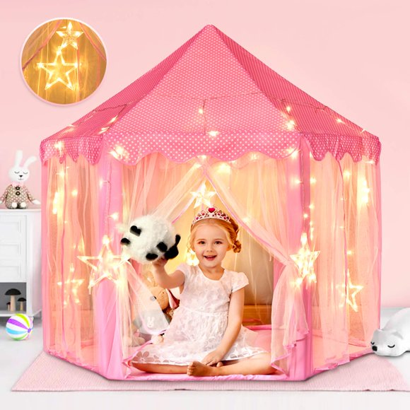 Tienda de campaña Wilwolfer Princess para niñas con grandes luces en forma de estrella