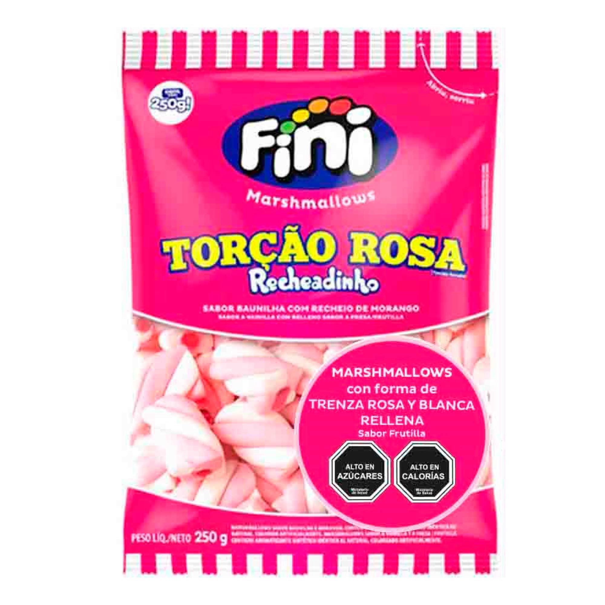 Marshmallows Trenza Rosa Y Blanca Rellena 250 g Fini