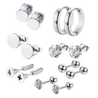 Ioensy - Juego De Aretes De 14 Piezas Joyería De Perforación Múltiple Para Cumpleaños De Fiesta 8 Mm Plata