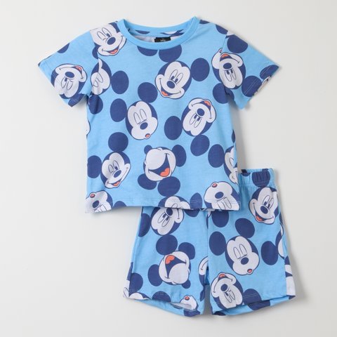 Pijama Corto Niño Mickey Full Print Celeste Disney