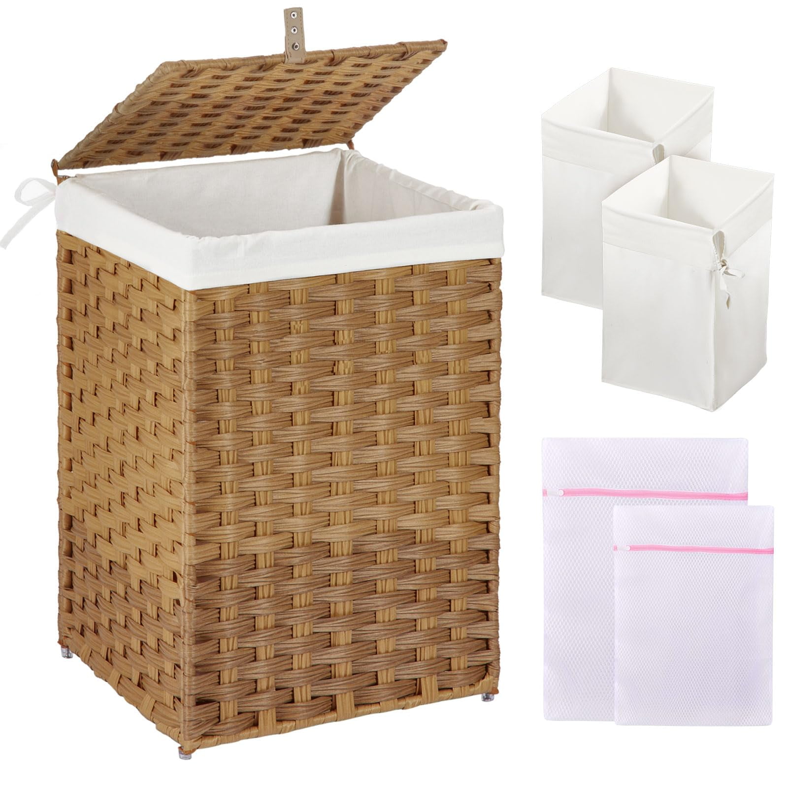 Cesto De Ropa Greenstell De 60 Litros Con Tapa, 2 Bolsas Forradas Y 2 Bolsas De Malla