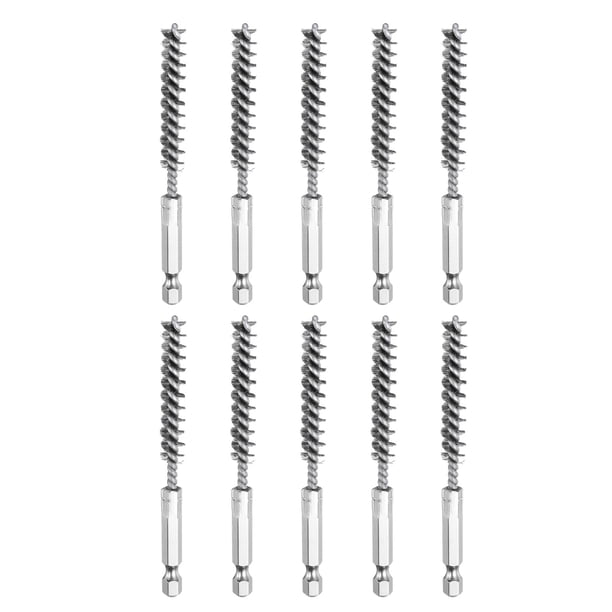 Cepillo de Perforación de Acero Inoxidable 304 Uxcell con Mango Cepillo de Alambre Torcido Vástago Hexagonal de 1/4" Plata 0.31 pulgadas 10 Piezas
