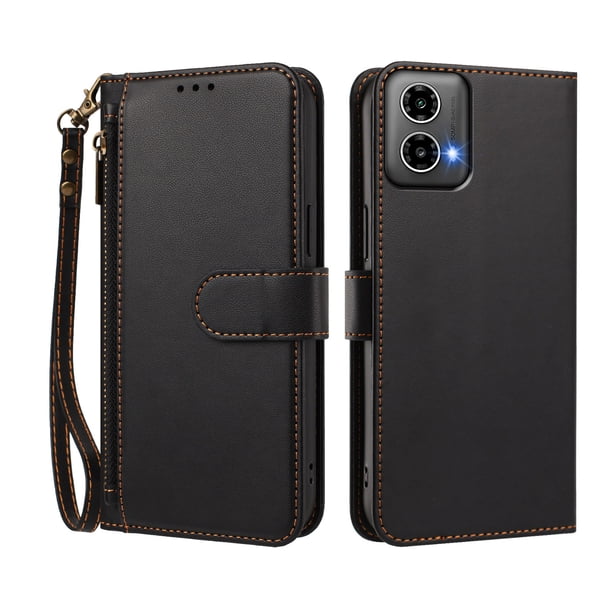 Funda Tipo Billetera para Motorola Moto G34 5G con Soporte y Bolsillo con Cierre Negro