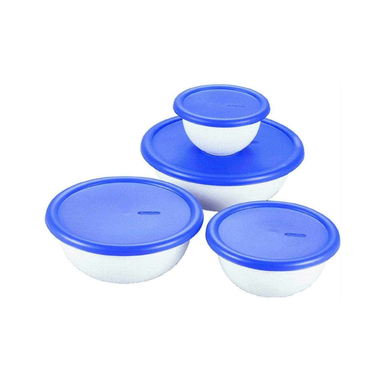 Juego De Cuencos Sterilite De 8 Piezas, Cubiertos, Multitamaños, 2,5 L, Blanco Y Azul
