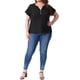 thumbnail image 2 of Agnes Orinda Mujeres Tallas Grandes Escuela Colegio Waffle Túnica Tops Decoración de Botones Cuello en V Manga Corta Enrollable Camiseta de Verano Blusa Casual 2X Negro, 2 of 6