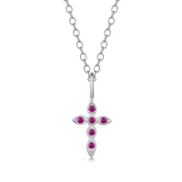 Collar Heshpaws Cruz De Plata S925 Con Piedra De Nacimiento Rosa