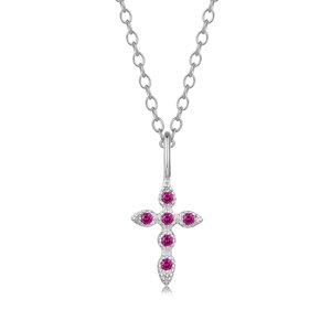 Collar Heshpaws Cruz De Plata S925 Con Piedra De Nacimiento Rosa