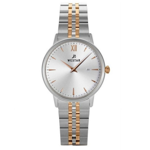 Reloj Profile Dos Tonos Acero Inoxidable Esfera Plateada Cuarzo 40215spn607 Para Mujer